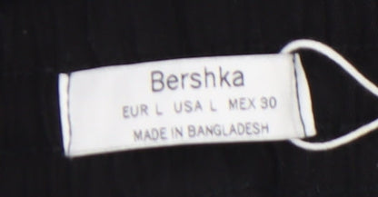 Bershka Women’s Black Cotton Joggers L Elastic Waist Casual