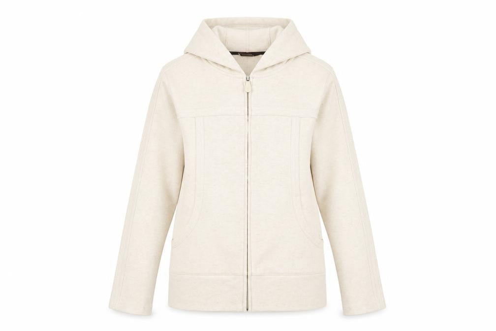Front view of Kirkland Signature Women Beige Full Zip Hoodie Cotton Blend, size S