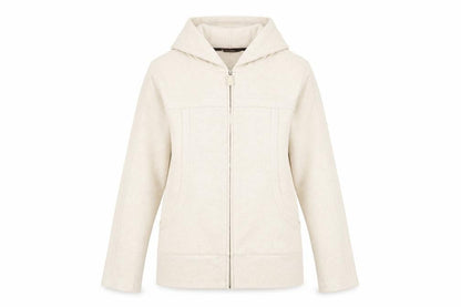 Front view of Kirkland Signature Women Beige Full Zip Hoodie Cotton Blend, size S
