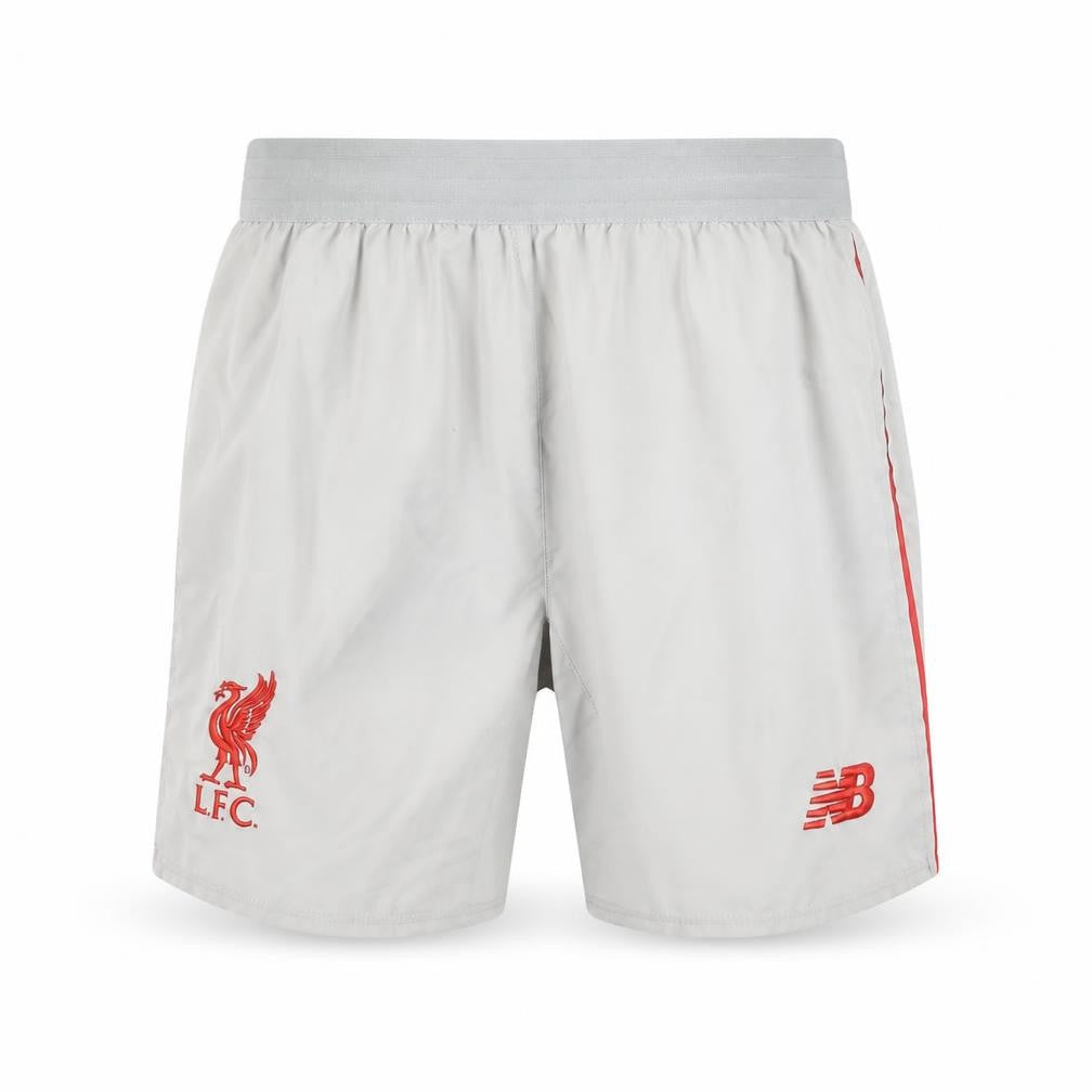 Front view of New Balance boys’ grey lfc athletic shorts, size 146, lightweight quick dry