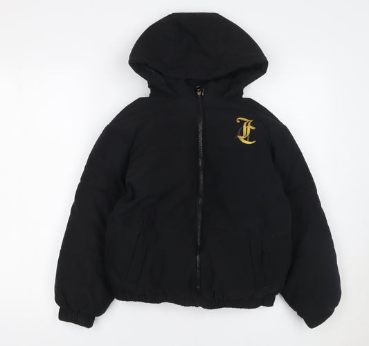 Juicy Couture Girls Black Hooded Puffer Jacket 8 Years Winter Full Zip Logo