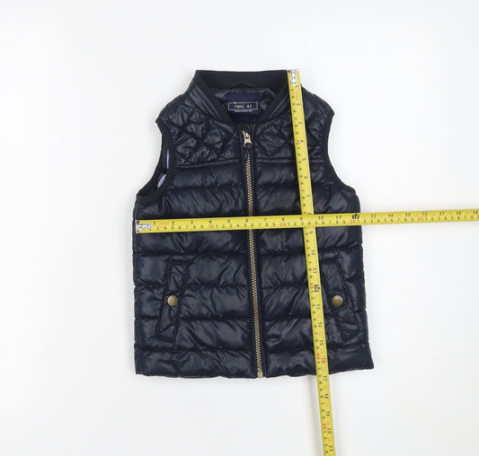 Next Girls Blue Quilted Puffer Gilet 2-3 Years Polyester Waistcoat