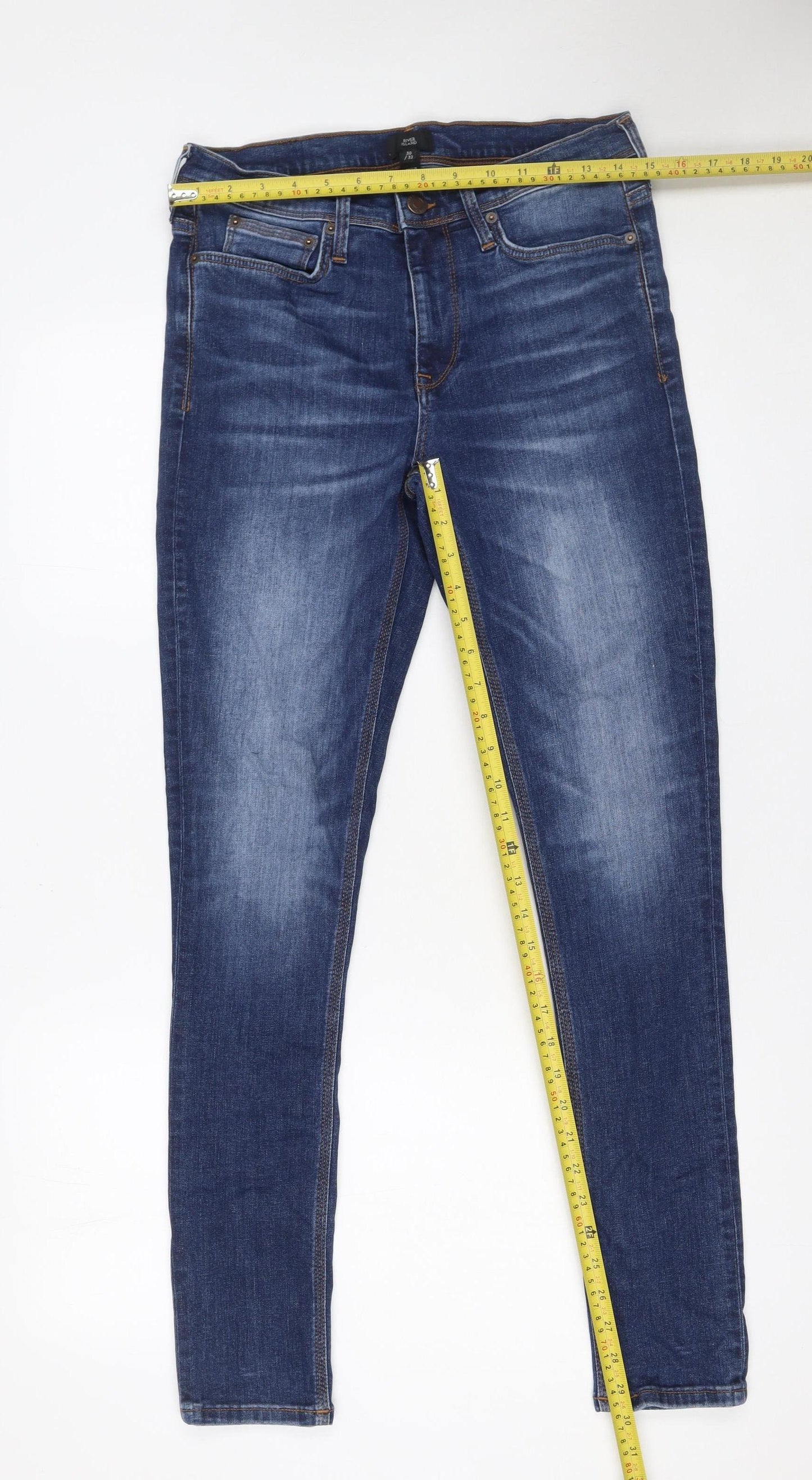 Mens UK Size 30/32 River Island Slim Fit Skinny Blue Jeans