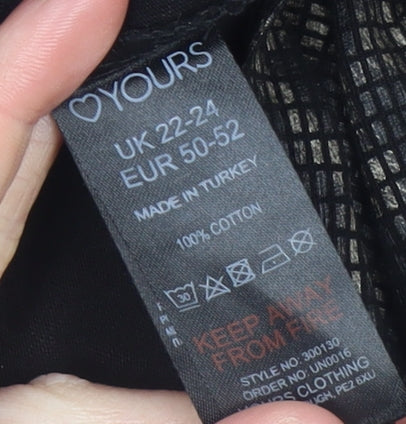 Womens UK Size 22 Yours Black Tunic T-Shirt