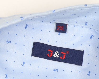 J&J Men’s Light Blue 2XL Short Sleeve Button-Up Cotton Blend Shirt