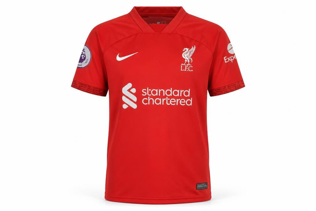 Front view of Nike boys’ red liverpool fc dri-fit football jersey t-shirt, size 176