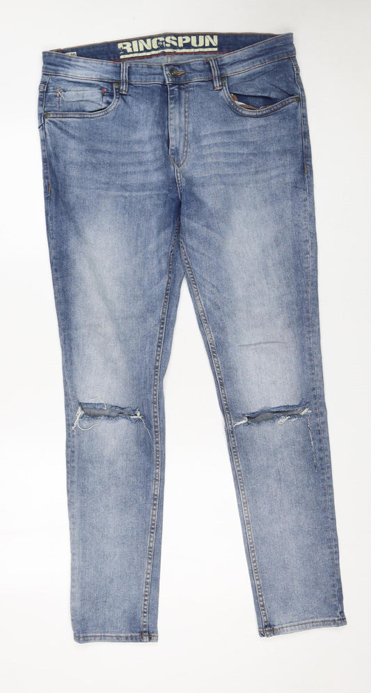 Mens UK Size L Ringspun Slim Fit Skinny Blue Jeans