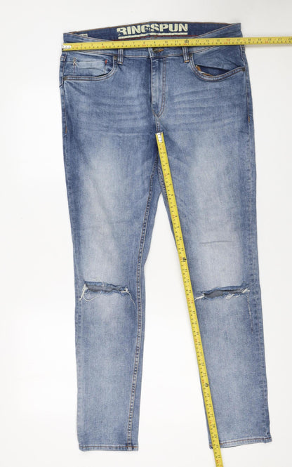 Mens UK Size L Ringspun Slim Fit Skinny Blue Jeans