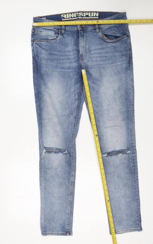 Mens UK Size L Ringspun Slim Fit Skinny Blue Jeans