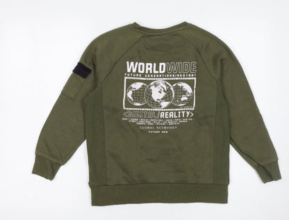 Primark Boys Green Pullover Sweatshirt 9-10 Years Crew Neck Graphic Print