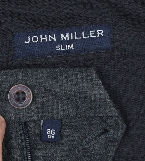 Mens UK Size L John Miller Slim Fit Dress Pants Grey Trousers