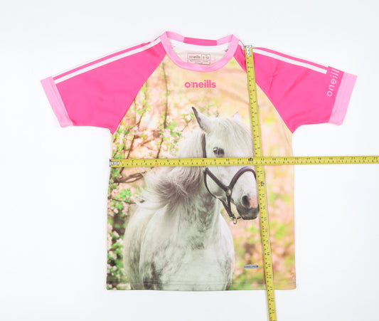 O'Neills Girls Pink Horse Print T-Shirt 9-10 Years Lightweight Activewear Top