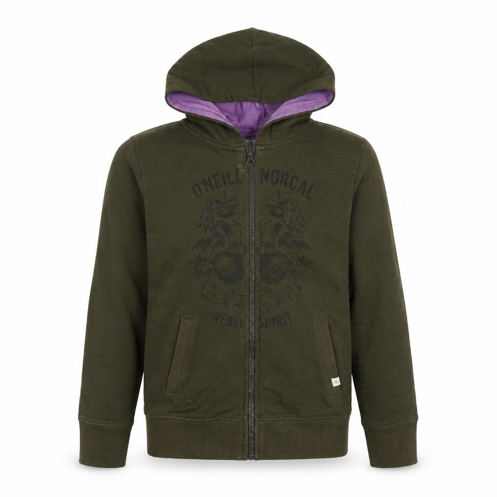 Front view of O'Neill boys’ green full zip hoodie 10 years cotton jersey casual