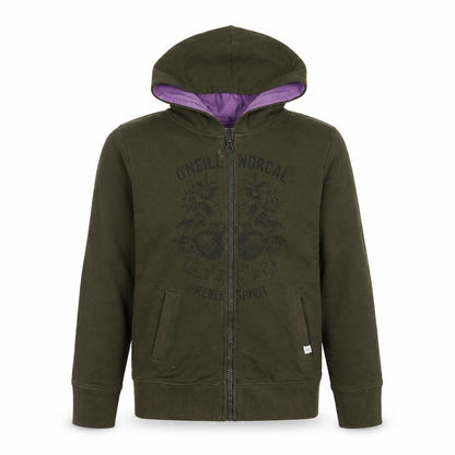 Front view of O'Neill boys’ green full zip hoodie 10 years cotton jersey casual