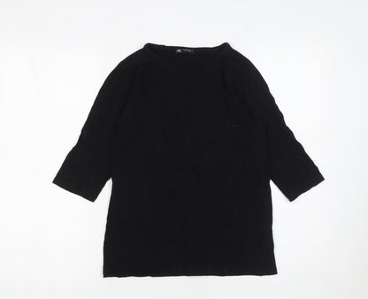 Womens UK Size S Zara Black Basic T-Shirt