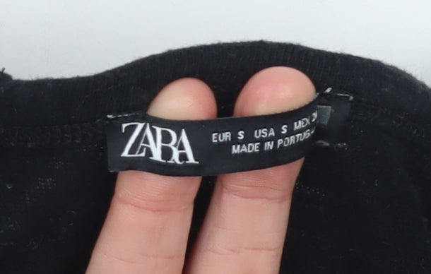 Womens UK Size S Zara Black Basic T-Shirt