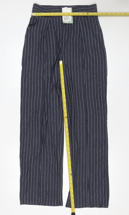 H&M Women’s Blue Striped Wide-Leg Trousers Size S Lightweight Viscose Blend