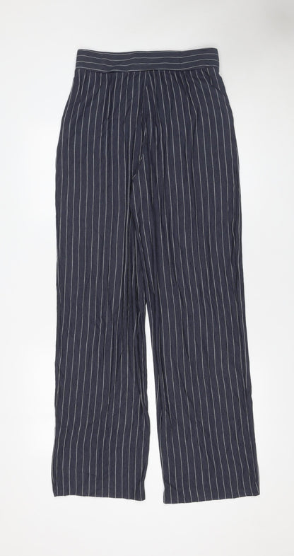 H&M Women’s Blue Striped Wide-Leg Trousers Size S Lightweight Viscose Blend