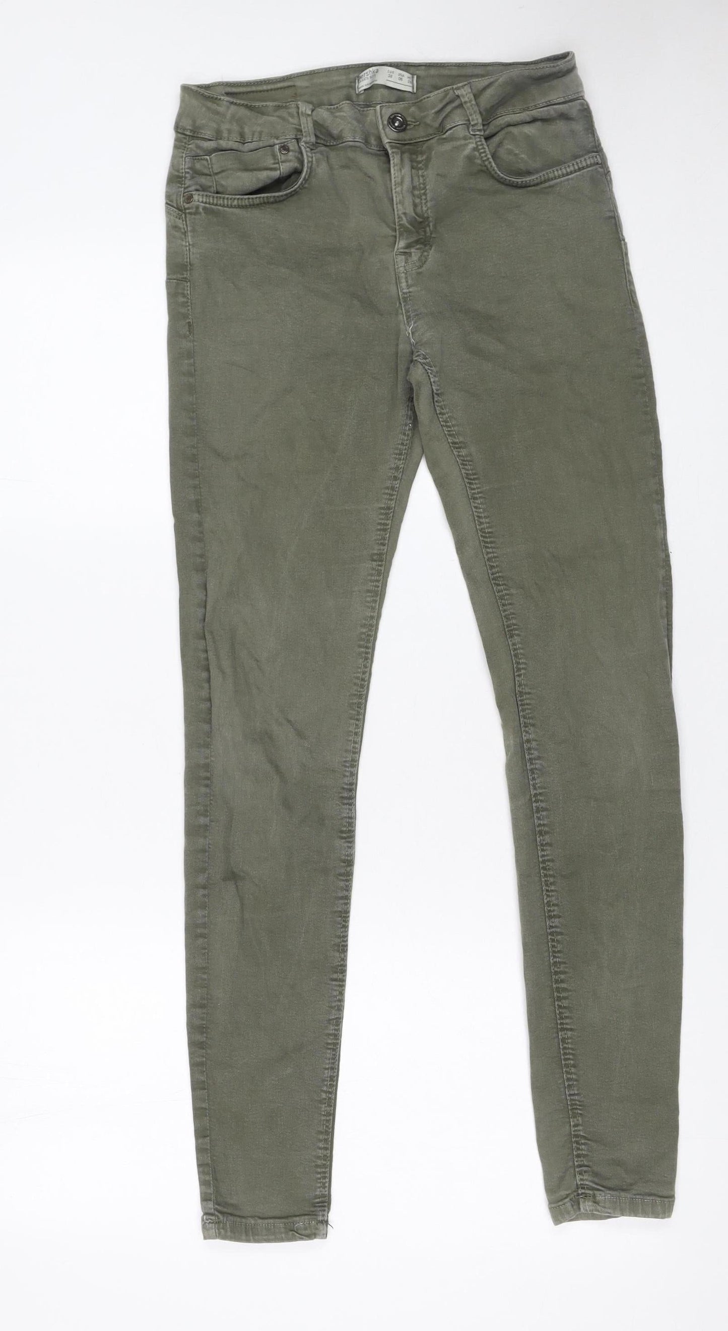 Womens UK Size 10 Bershka Slim Fit Skinny Green Jeans