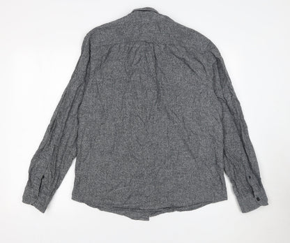 Primark Men's Grey Regular Fit Cotton Long Sleeve Button-Up Shirt Size L