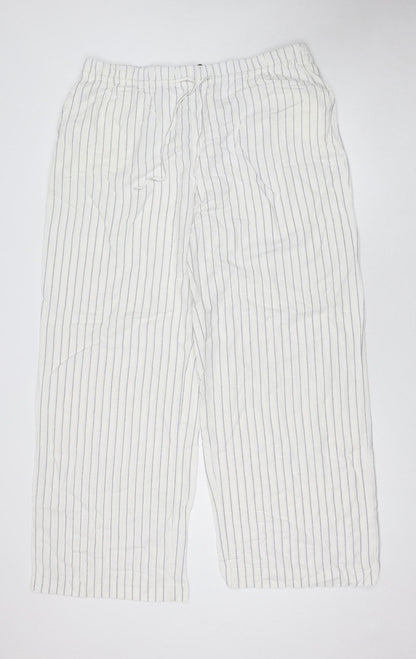 Dunnes Stores Men's White Striped Lounge Pants Size L Viscose Linen Blend