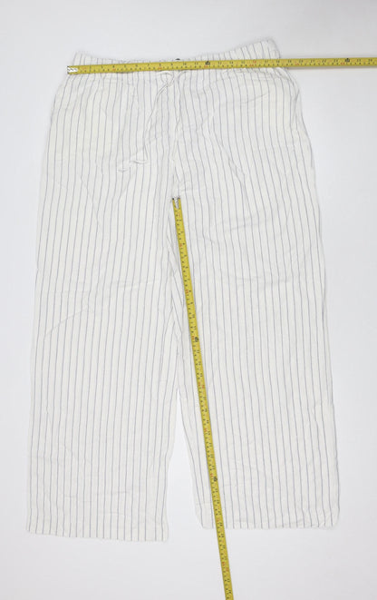 Dunnes Stores Men's White Striped Lounge Pants Size L Viscose Linen Blend