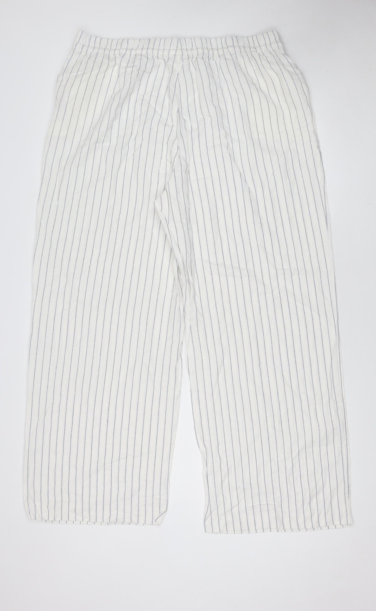 Dunnes Stores Men's White Striped Lounge Pants Size L Viscose Linen Blend