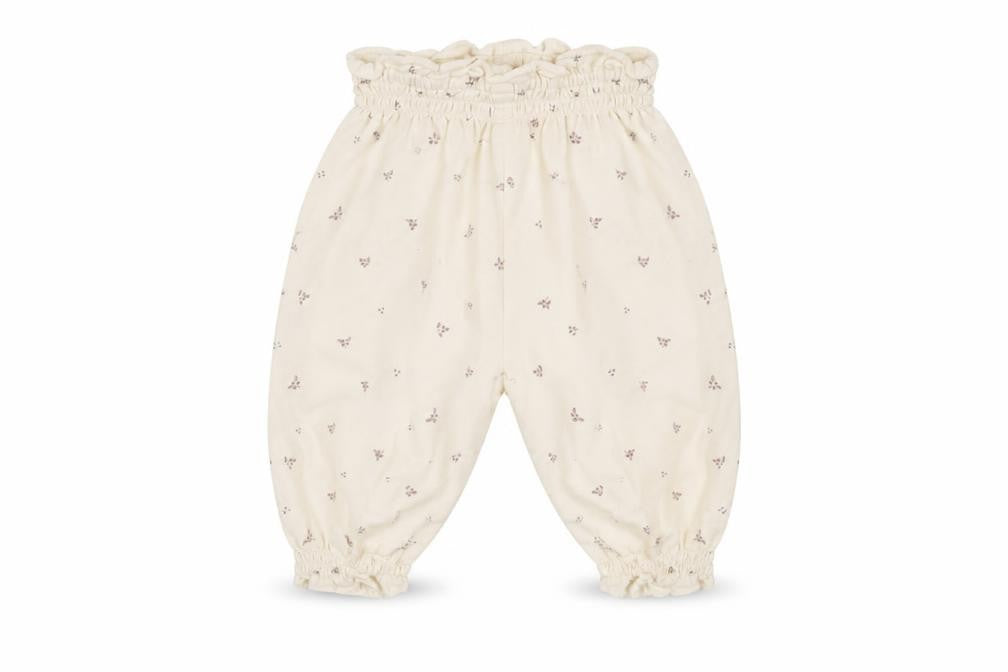 Front view of Leigh Tucker Willow Ivory Floral Paperbag Baby Trousers 0-3 Months