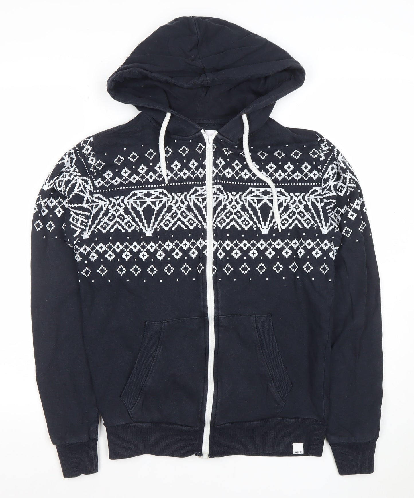 Womens UK Size S Fabric Black Full Zip Hoodie