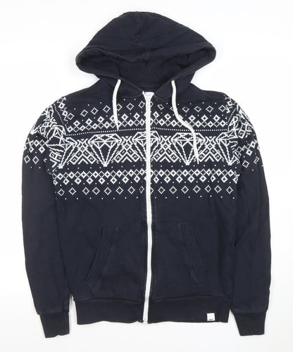 Womens UK Size S Fabric Black Full Zip Hoodie