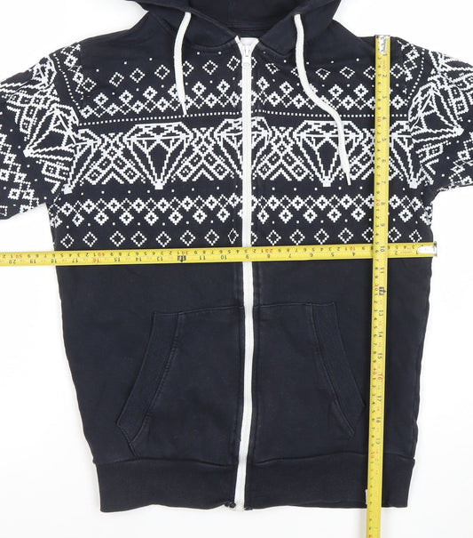 Womens UK Size S Fabric Black Full Zip Hoodie