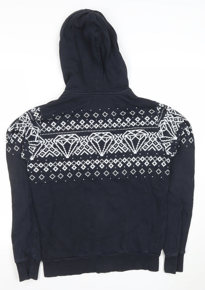 Womens UK Size S Fabric Black Full Zip Hoodie