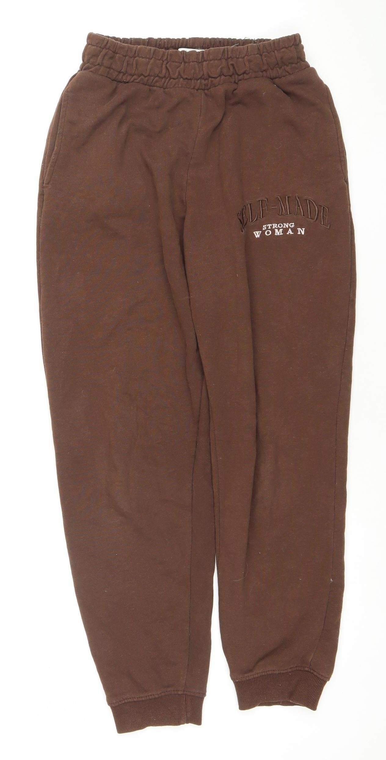 Womens UK Size S Bershka Regular Fit Jogger Brown Trousers