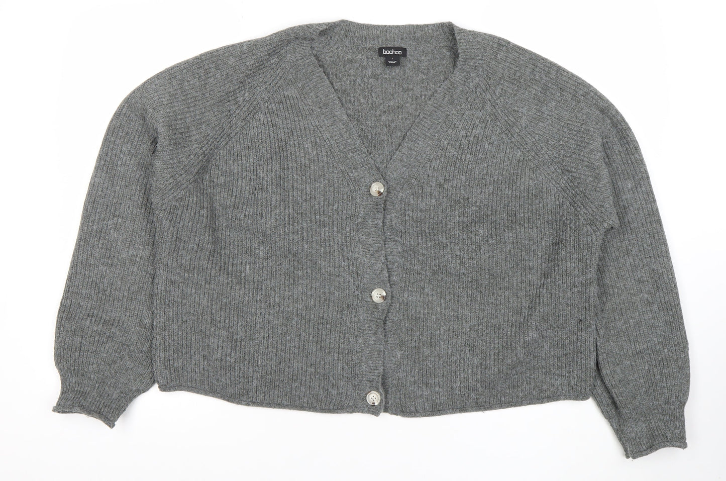 Womens UK Size L Boohoo Grey Cardigan Jumper
