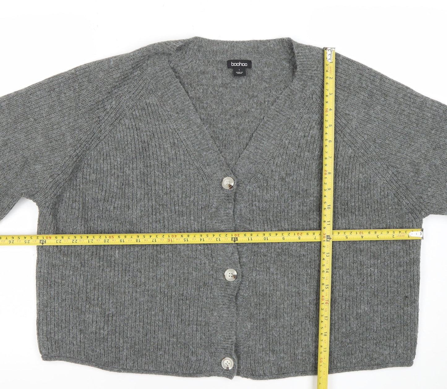 Womens UK Size L Boohoo Grey Cardigan Jumper
