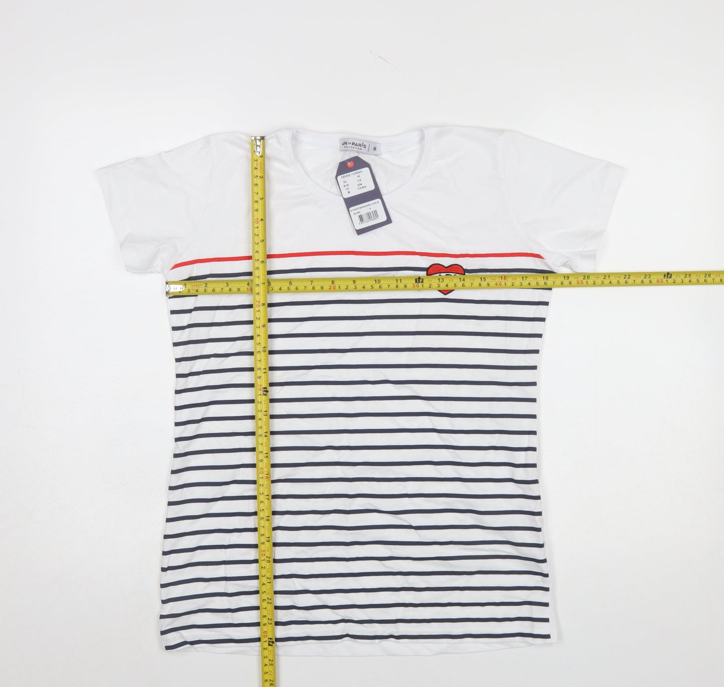 Air de Paris Women’s White Striped Embroidered T-Shirt Size 12