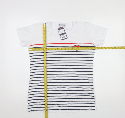 Air de Paris Women’s White Striped Embroidered T-Shirt Size 12