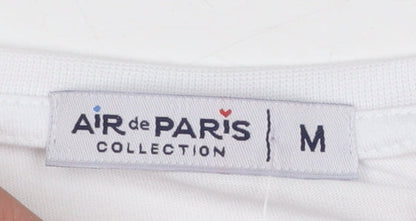 Air de Paris Women’s White Striped Embroidered T-Shirt Size 12