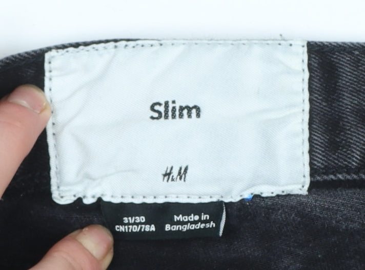 Mens UK Size M H&M Slim Fit Straight Black Jeans