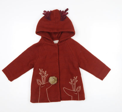 TONG MO Girls Red Wool Blend Hooded Reindeer Christmas Coat Age 3 Years