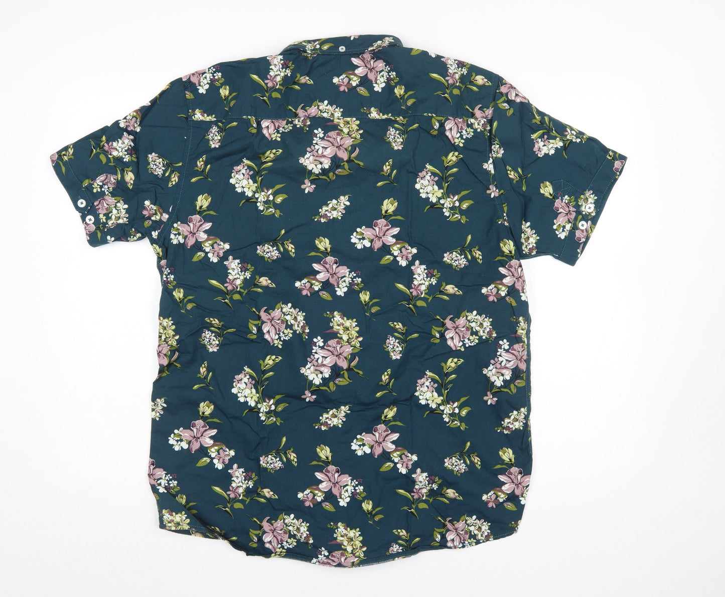 Tokyo Laundry Men's Green Floral Short Sleeve Cotton Button-Up Shirt L