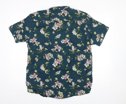 Tokyo Laundry Men's Green Floral Short Sleeve Cotton Button-Up Shirt L