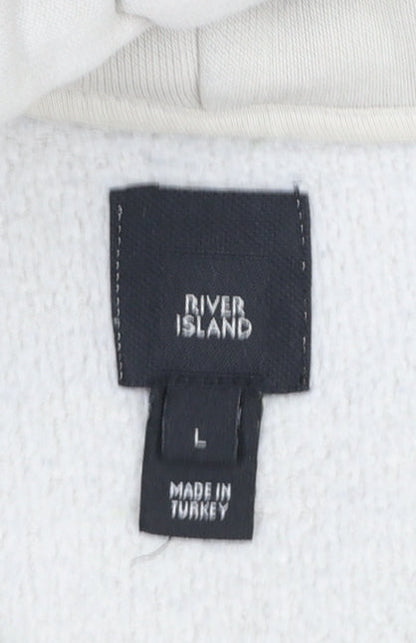 Mens UK Size L River Island Beige Pullover Hoodie