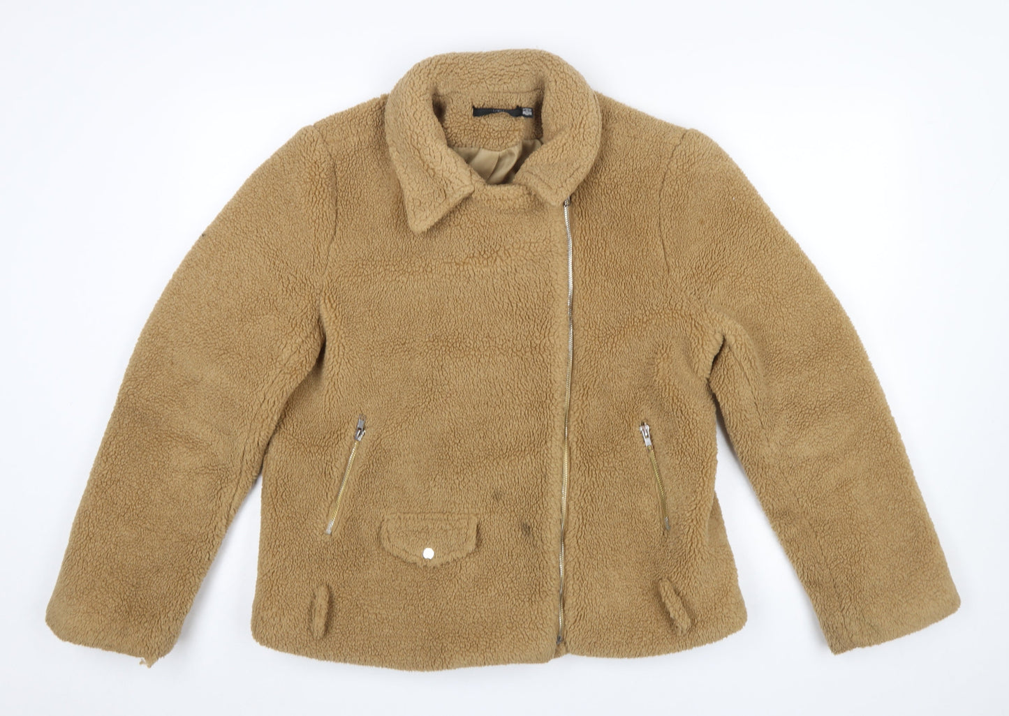 Womens UK Size 14 Missguided Beige Biker Coat