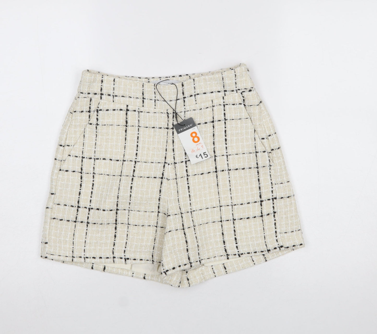 Primark Women’s Beige Check Tweed Chino Shorts Size 8