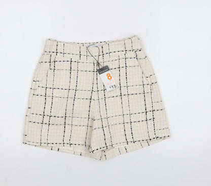 Primark Women’s Beige Check Tweed Chino Shorts Size 8