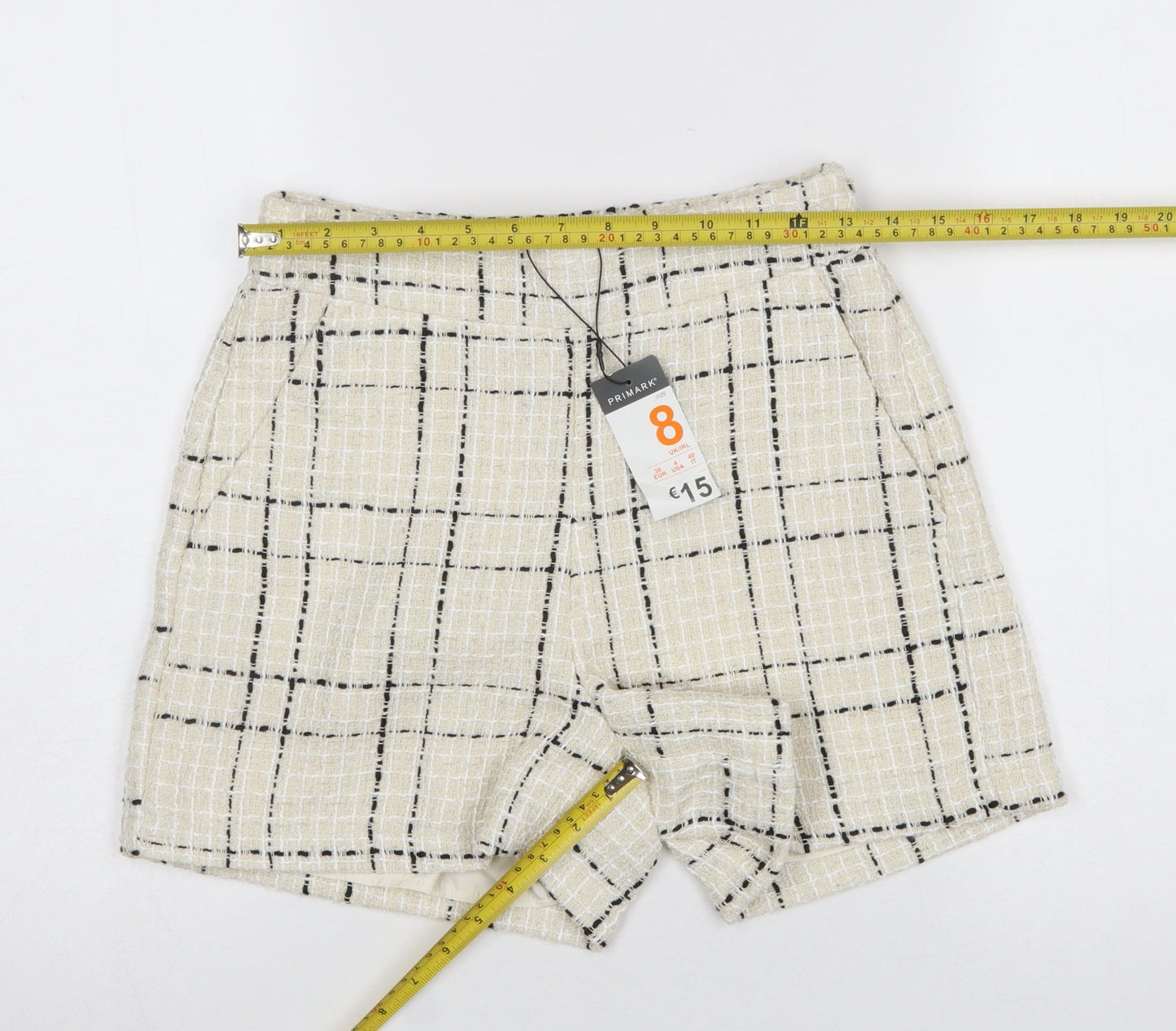 Primark Women’s Beige Check Tweed Chino Shorts Size 8