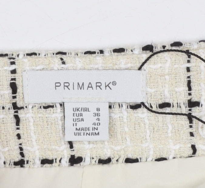 Primark Women’s Beige Check Tweed Chino Shorts Size 8