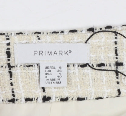 Primark Women’s Beige Check Tweed Chino Shorts Size 8