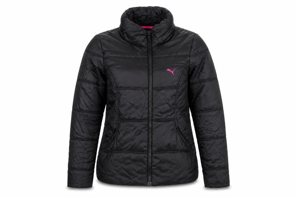 Front view of Puma women’s black, size UK 10, puffer jacket nylon quilted full zip